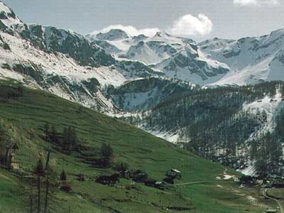 Mountains surrounding Chamois in spring