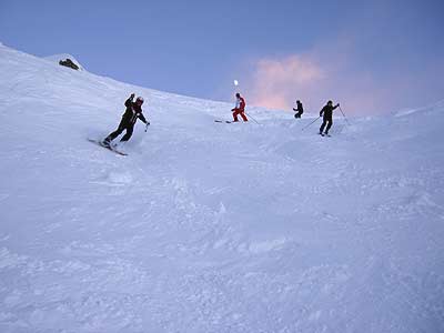 Skiers on the slopes of Chamois