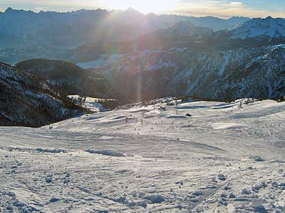 Winter view of the ski fields in Chamois