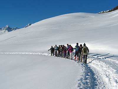 Ski mountaineering at high altitude in the Chamois Area in winter