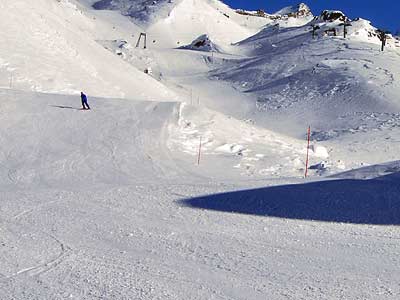 Winter view of the ski slopes in Chamois