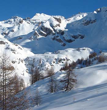 Winter View of the mountains surrounding the Rifugio L'Ermitage